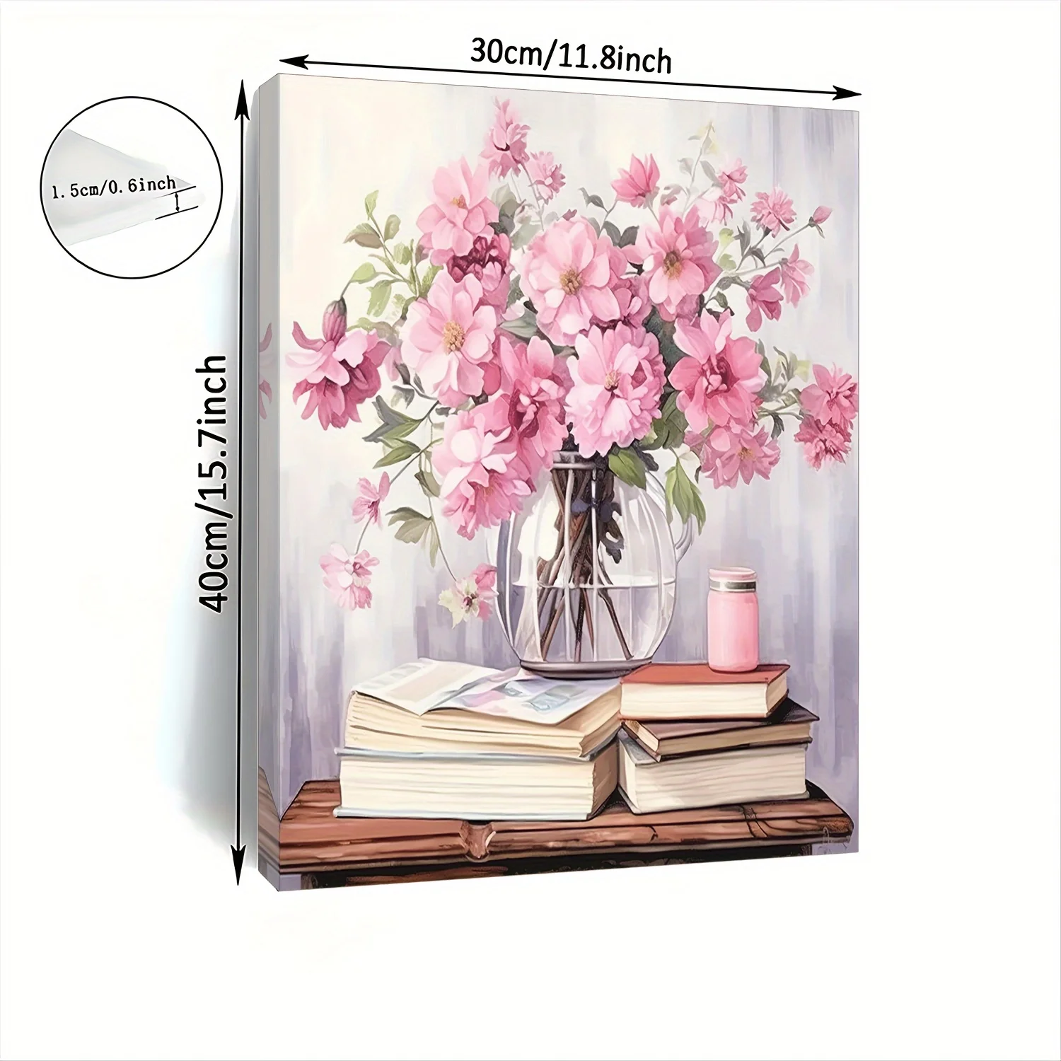 فن قماش زهري وردي عتيق ساحر - ديكور حائط مؤطر لغرفة المعيشة وغرفة النوم والمطبخ | هدية مثالية | 11.8 "× 15.7" #2