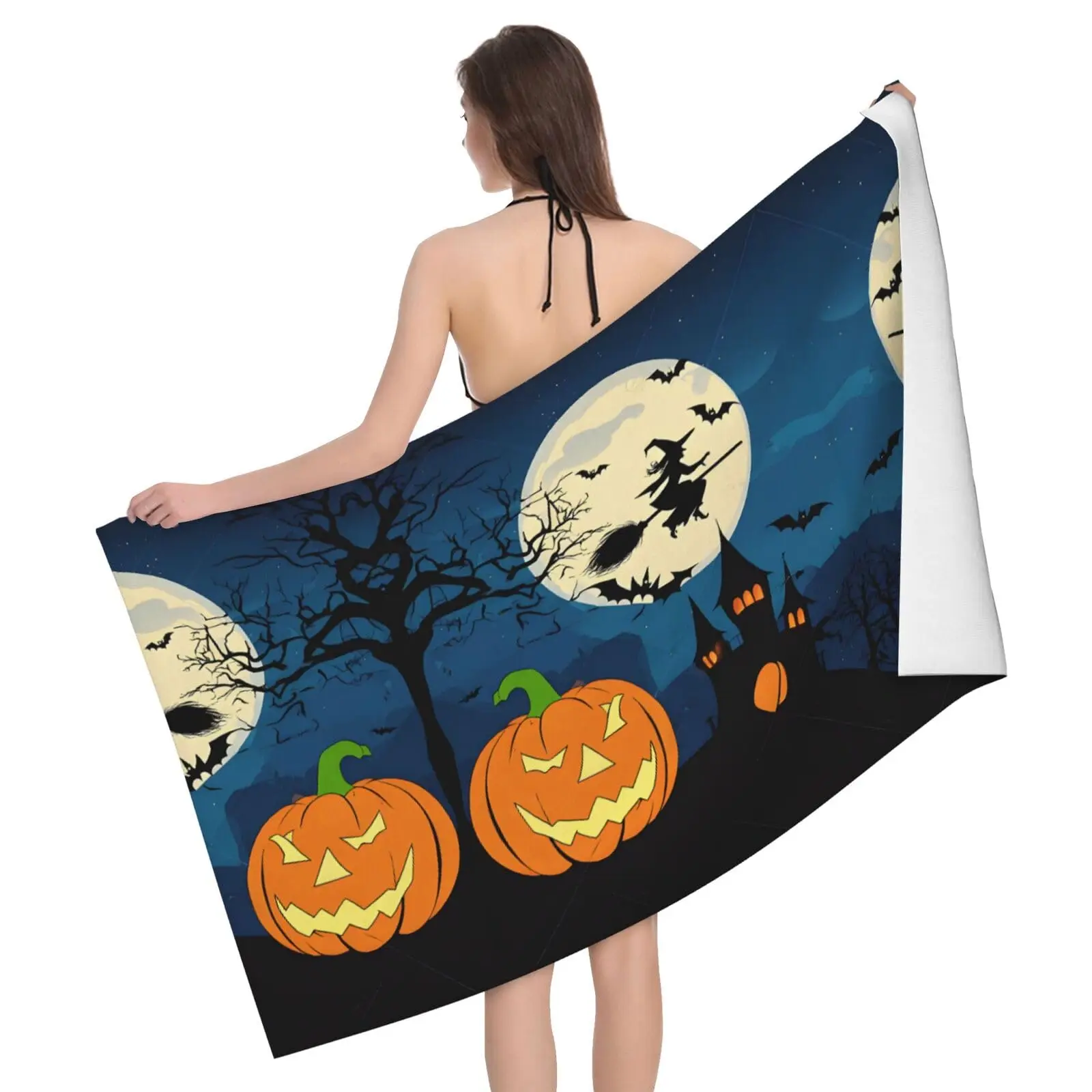 Halloween Beach Towel Microfiber Bath Towels Quick Dry Towel for Swimmers Sand Proof Beach Towels for Hotel Gym Spa Yoga Sports