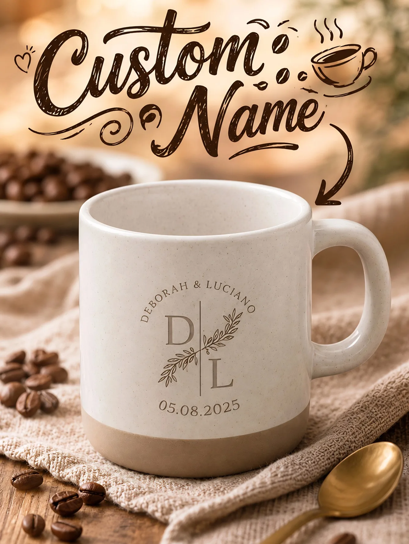 1pc Custom Text Laser Engraved Ceramic Coffee Mug 15oz for Tea Milk Office Kitchen Desk Decor Meaningful Gift for Couples Family
