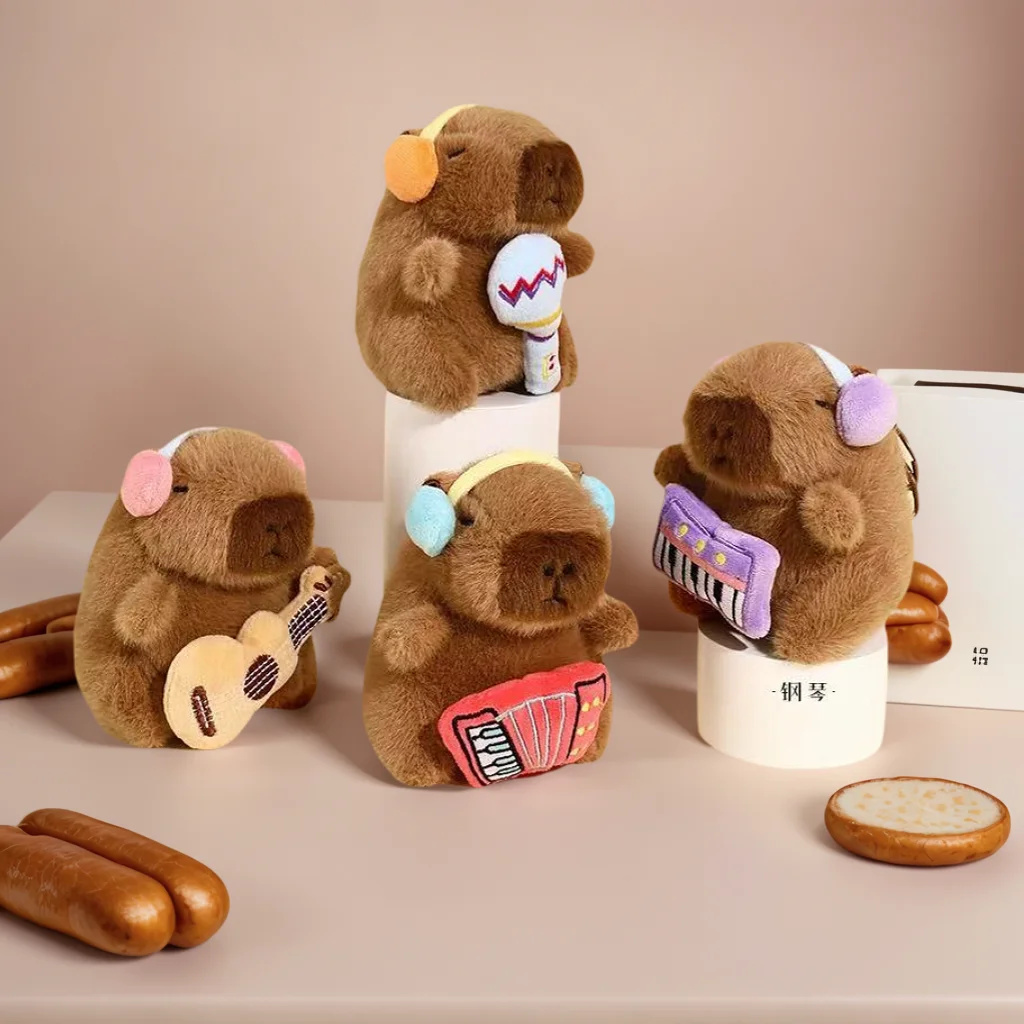 Cute Headphones Fluffy Kapibala Accordion Doll Music Team Keychain Playing Piano Guitar Microphone Singing Capybara Keys Chain