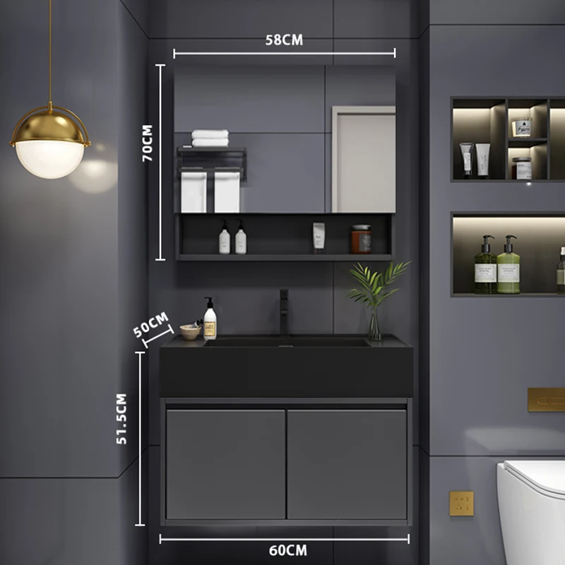 

Легкий роскошный шкаф для ванной комнаты, черное зеркало, раковина для хранения, шкаф для ванной комнаты, экономия места, мебель Meuble Salle De Bain Rangement