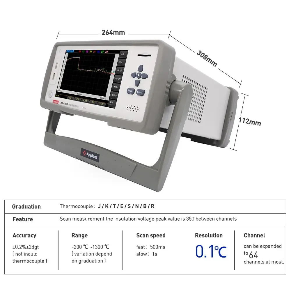 2026 new AT4708 USB interface multi-channel ABS display industrial thermometer recorder