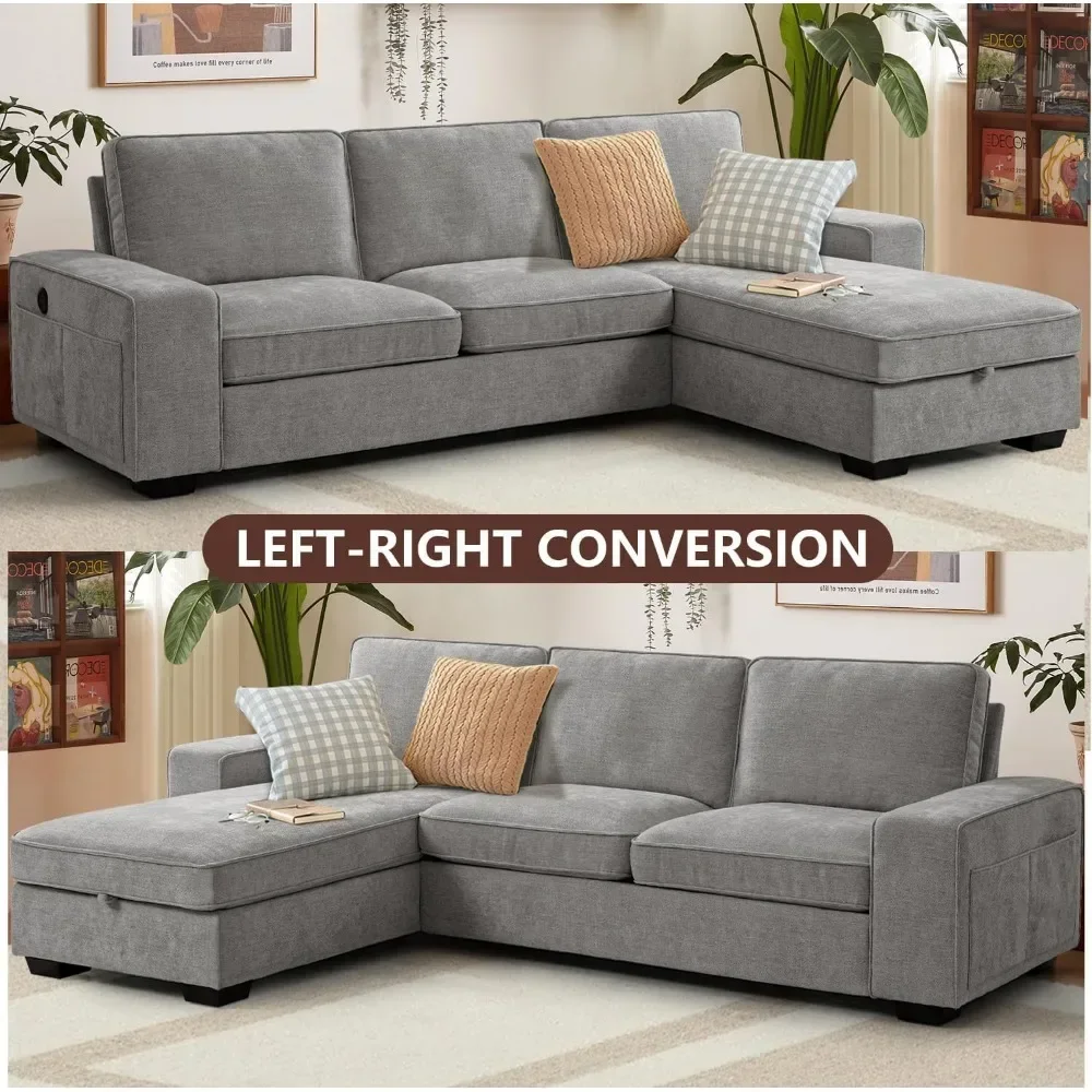 99“ Convertible Sectional Sofa,L Shaped Couch,Multi-Functional Reversible Sofa with USB and Type-C Charging Ports, Storage Space