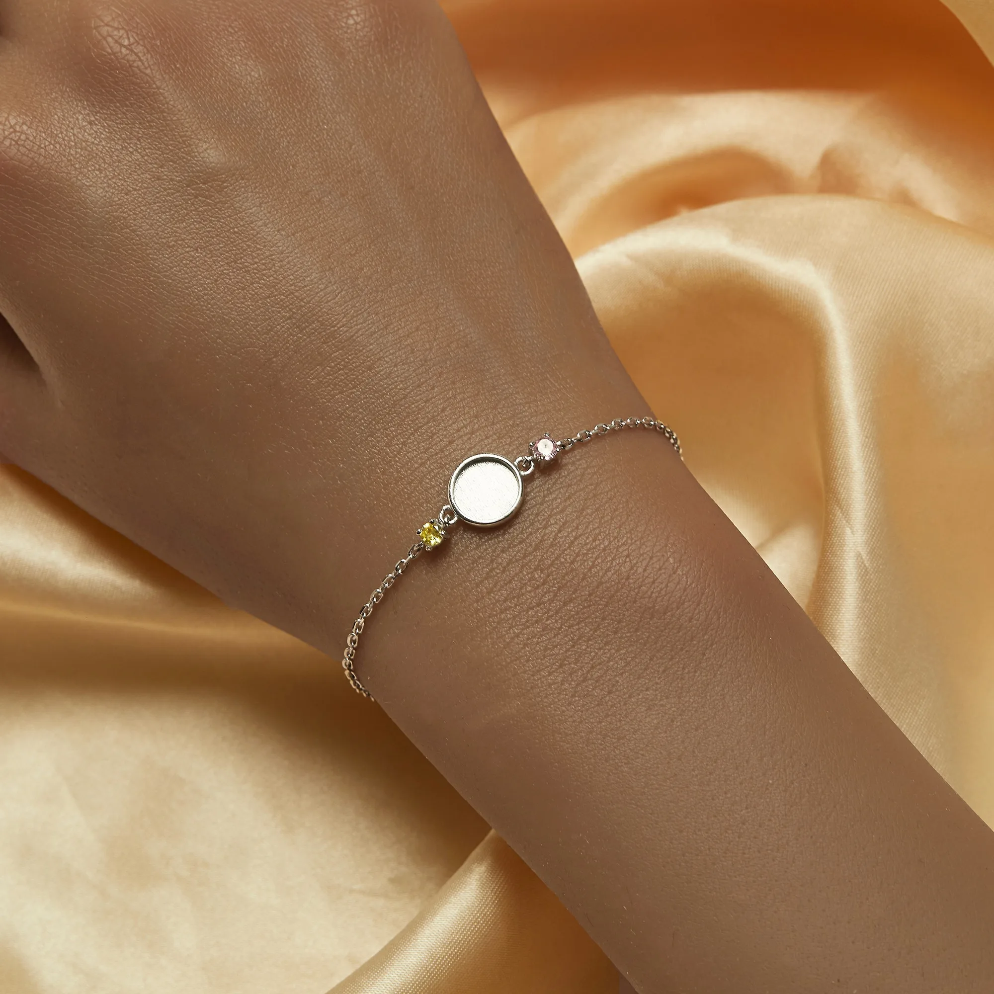 8MM Keepsake Mother Milk Resin Round Bezel Birthstone Bracelet Settings,Solid 925 Sterling Silver Bracelet 7.08''+2.16'' 1900305