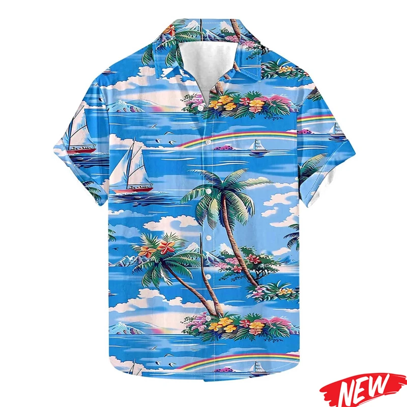 

Fashion Tropical Tree Graphic Hawaiian Shirts Men 3d Printed Plants Leaf Short Sleeve Lapel Shirt Unisex Beach Aloha Shirts