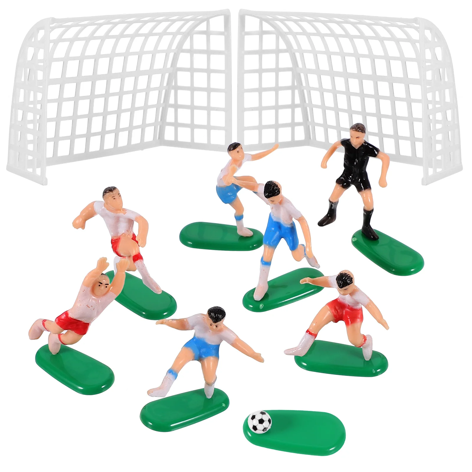 2 Plastic Football Team Cake Decorations 6 Players 1 Referee 2 Goals Premium Material Kids Birthday Party Dessert Toppers