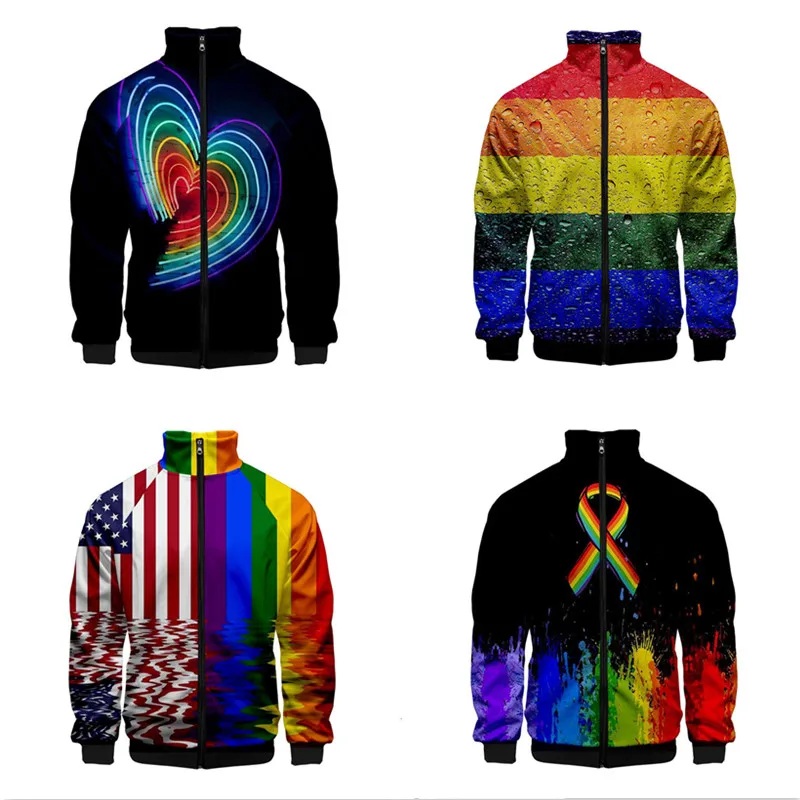 

Coats LGBT Rainbow Flag Lesbians Gays Fashion Men Women Stand Collar Jackets Mens Harajuku Sweatshirt