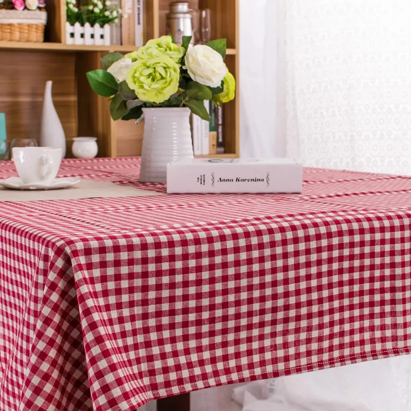 VIKAMA Vintage Red Check Table Cloth Linen Texture Gingham Pattern Waterproof Easy Clean Farmhouse Decor Table Cover