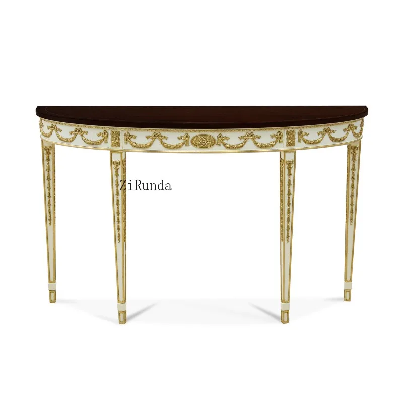 Yi style solid teak handmade durable easy to clean stable marble countertop entrance living room hotel entrance table