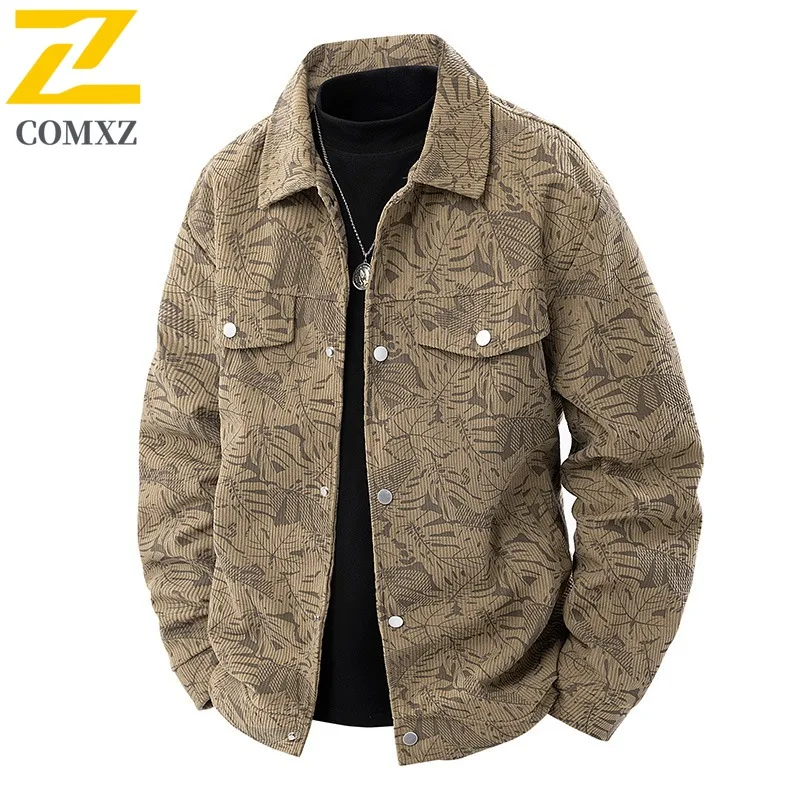 

COMXZ Mens Jacket High-quality Stand Collar Hiking Travel Windproof Coat Print Design Lightweight Autumn Motorcycle Jackets
