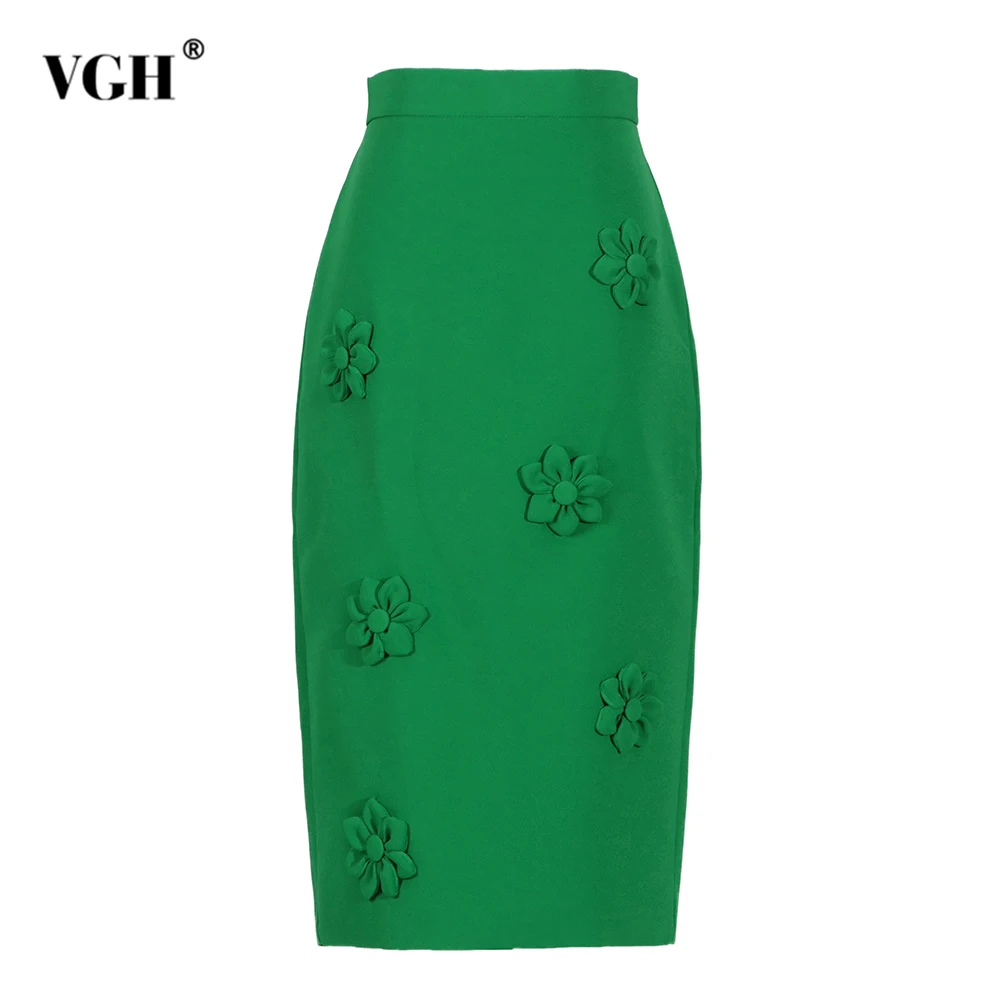 

VGH Elegant Patchwork Appliques Solid Skirts For Women High Waist Spliced Ipper Temperament Slimming Skirt Female Fashion New