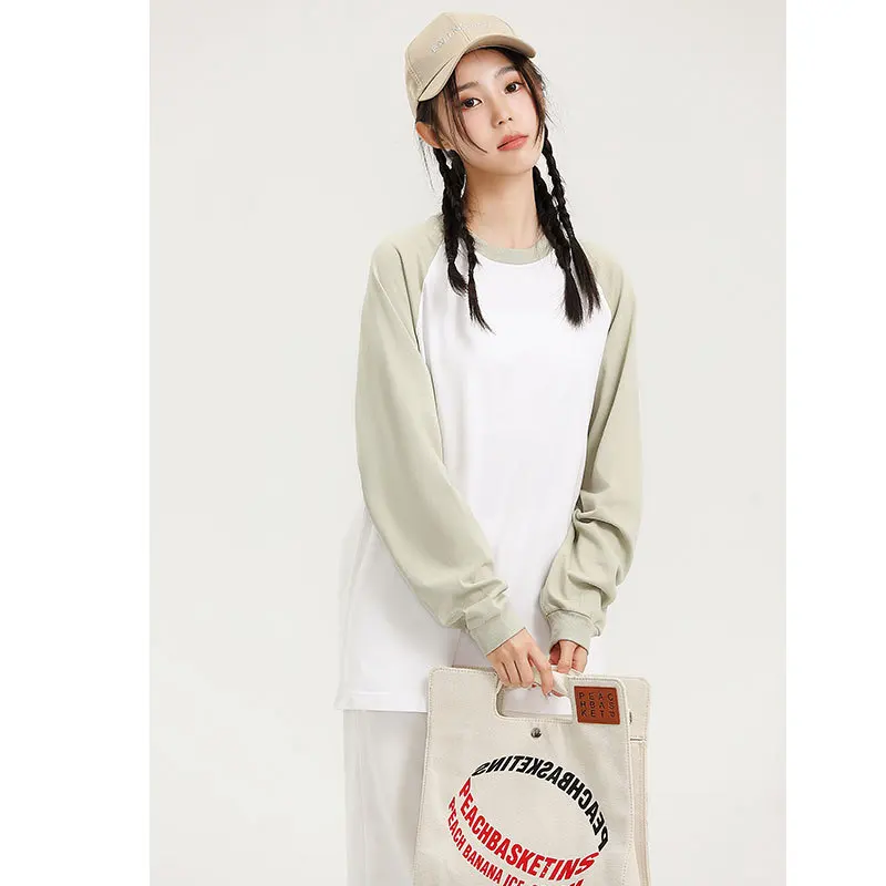 pure cotton trendy brand shoulder-plugged round neck long-sleeved men's and women's same autumn loose pure cotton