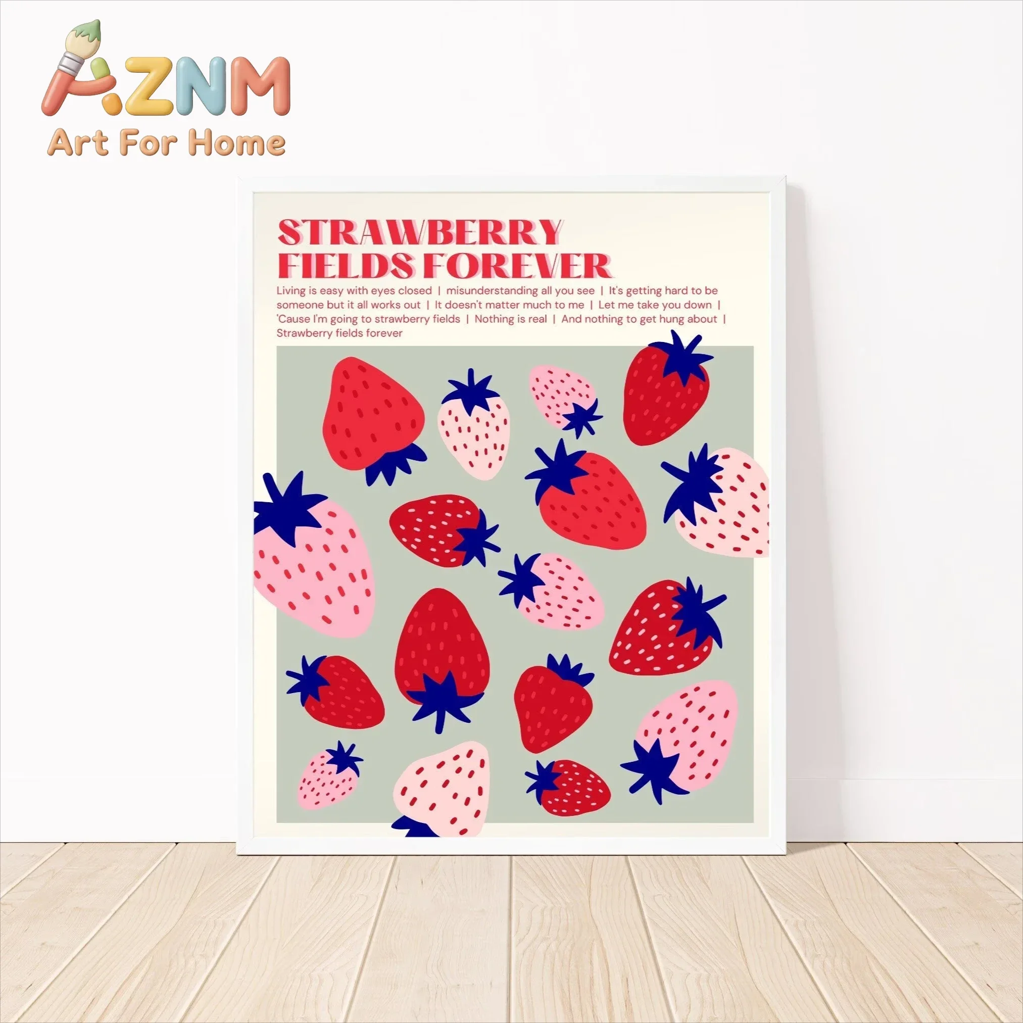 Strawberry Fields Forever Canvas Print Mid-century Jewish Sunrise & Hebrew Coffee Wall Art Poster for Modern Nursery Home Decor