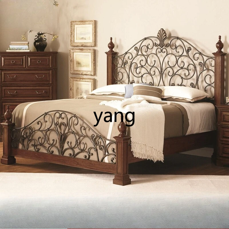 

LZR rural solid wood iron frame 1.5m 1.8m double bed