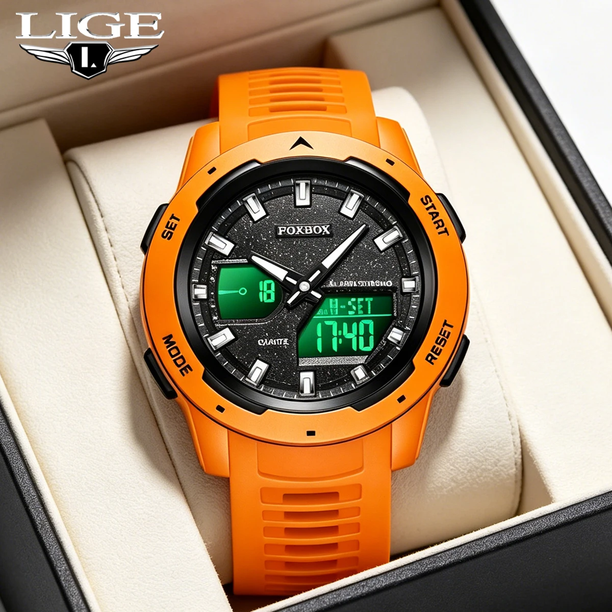 

FOXBOX Men Watch Fashion Military Alarm Stopwatch LED Digital Backlight Dual Time Display Waterproof Watch Men Montre Homme