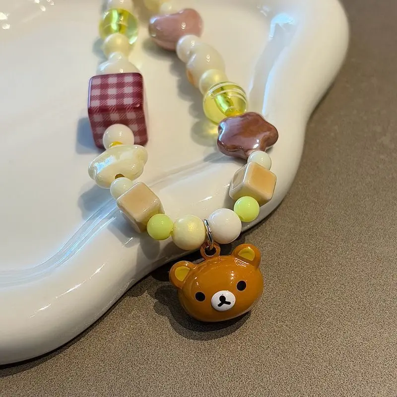 Rilakkuma Ins Aesthetic Beaded Phone Strap Cute Camera Lanyard Anti-Lost Charm for Couples Men Women