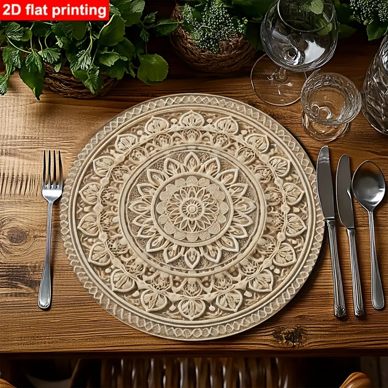 4/6/9pcs Round Placemats Suitable for Dining Table Light Brown and White Table Mats Hand Washable Elegant Placemats 38CM