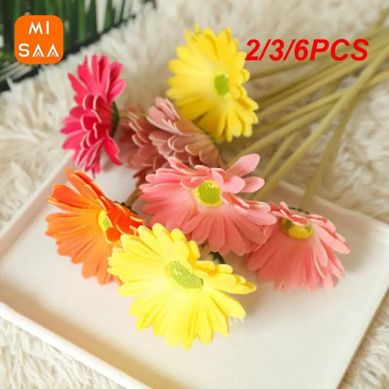 2/3/6PCS The Flowers Full Simulation Rich Colors Fresh Elastic Gerbera Sense Of Reality High Quality Material Thick Leaves Grace