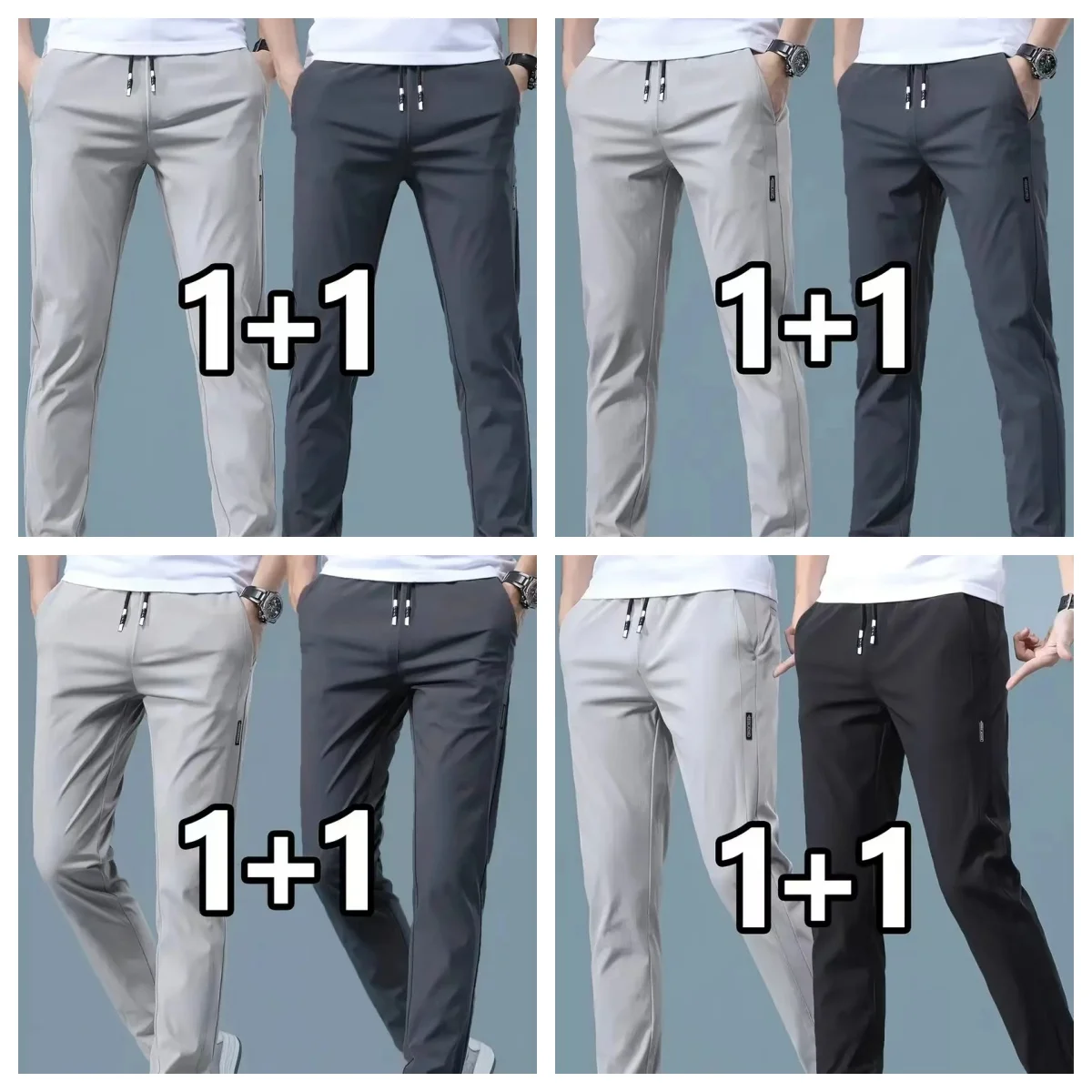 

2-piece breathable men's casual pants, spring and summer stretch slim fit straight leg pants, sports outdoor long pants