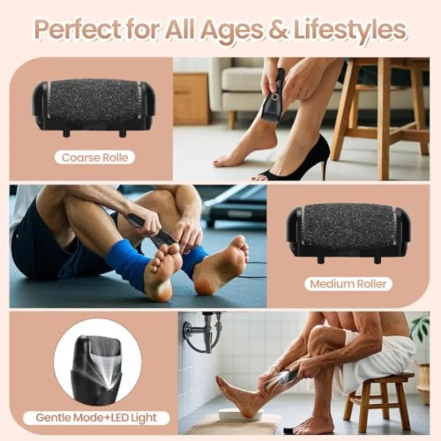 Wiederaufladbarer elektrischer Hornhautentferner mit 3-Gang-einstellbaren Einstellungen für den Heimgebrauch. Müheloses Glätten und Erweichen von hartem Rissen. D