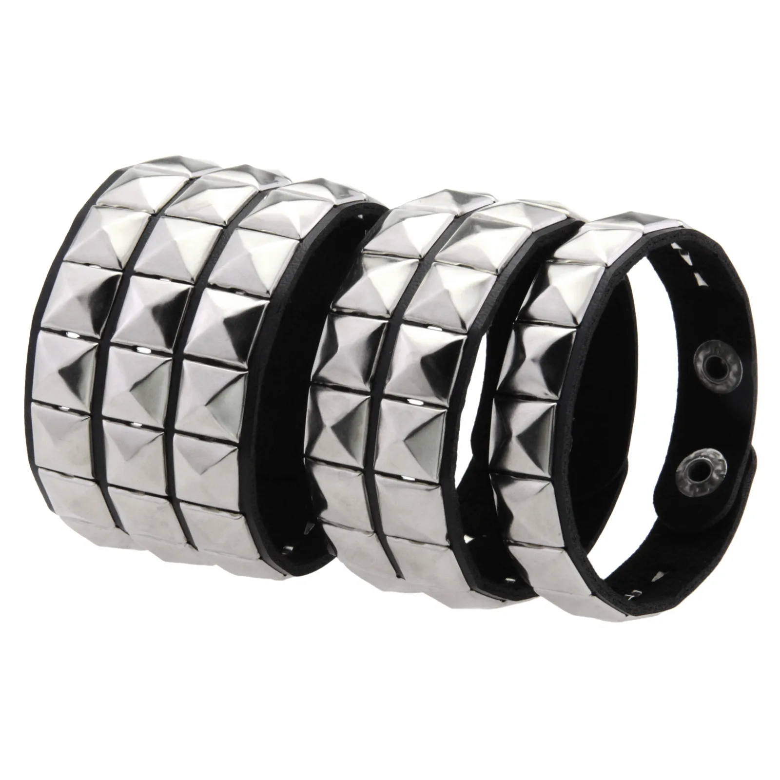 3PCS/Set Black Goth Matching Bracelets For Men Women Punk Gothic Square Glitter PU Leather Bracelet Bangles Emo Party Jewellery
