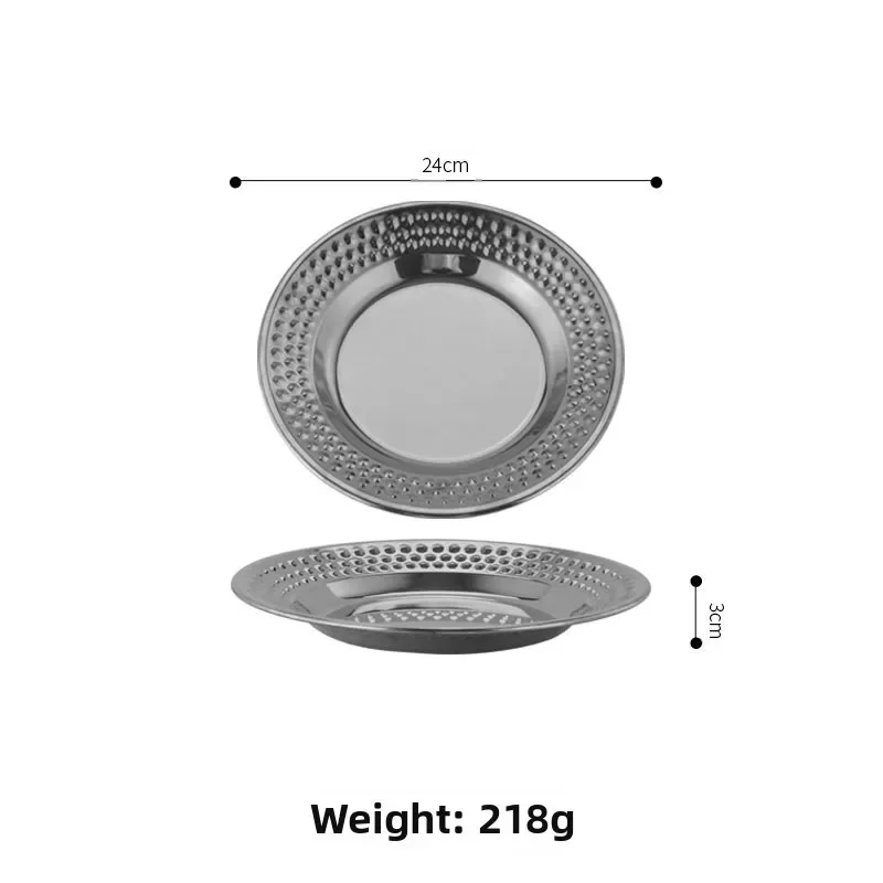 Round Stainless Steel Plates with Hammered Pattern for Restaurant and BBQ Serving Space Saving Stackable Design
