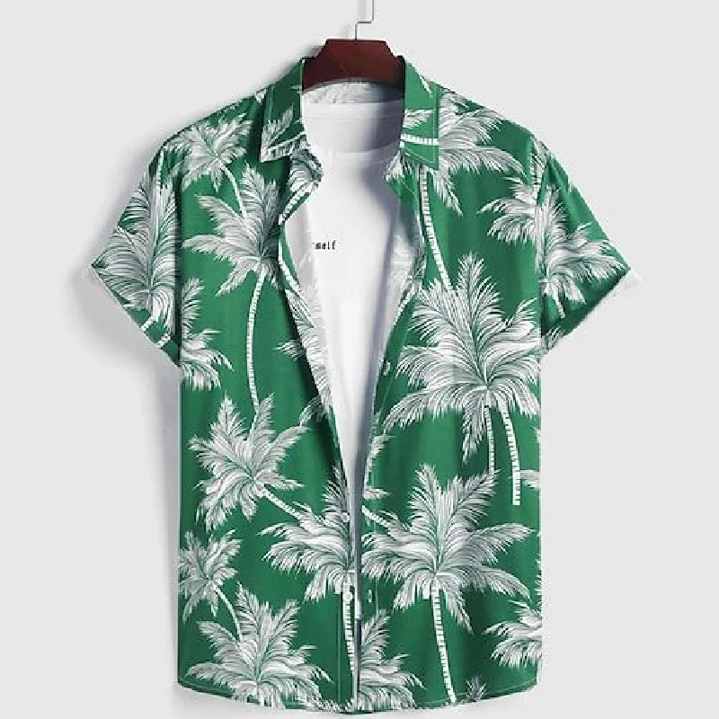 Top estampado de manga curta estilo havaiano masculino, lapela, elegante e versátil, verão