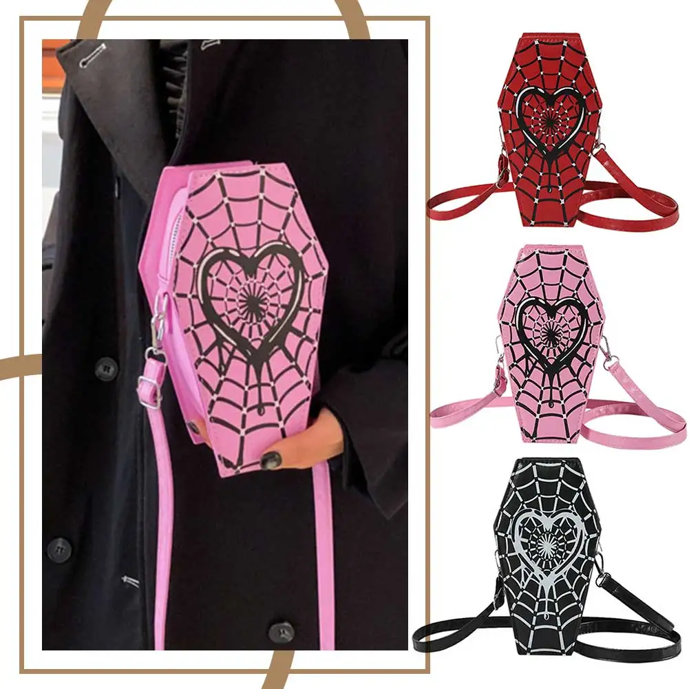 Women Creative Commuting Bag Large Capacity Coffin Shaped Simple Shopping Bag Spider Web Novelty Messenger Bag Trendy Sling Bag