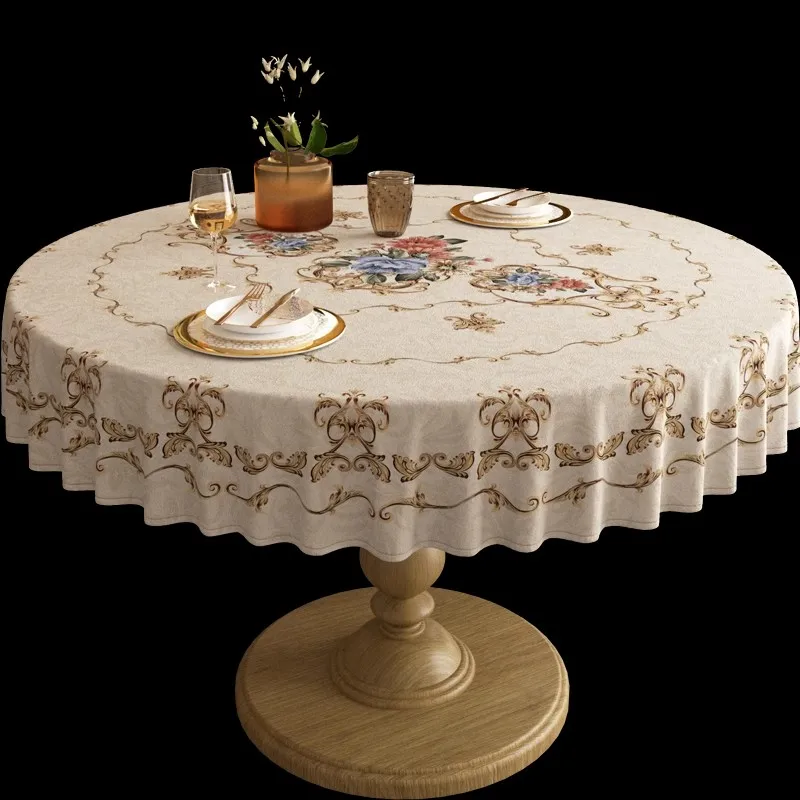 European round table cloth high-end dining table cloth round coffee table tablecloth American high-end retro cover cloth