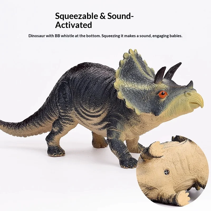 Generic Large Soft Rubber Dinosaur Toy Squeaky Triceratops Realistic Jurassic Simulation Animal Figure Forboys Kids Pretend Play