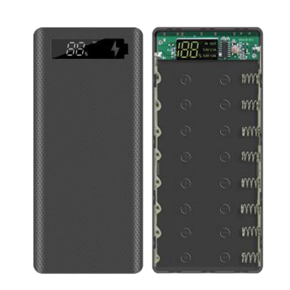 

18650 Чехол для аккумулятора Power Bank Поддержка ЖК-дисплея ЖК-дисплея 20000 мАч для аккумулятора 8X18650 Чехол для аккумулятора DIY Powerbank (черный)