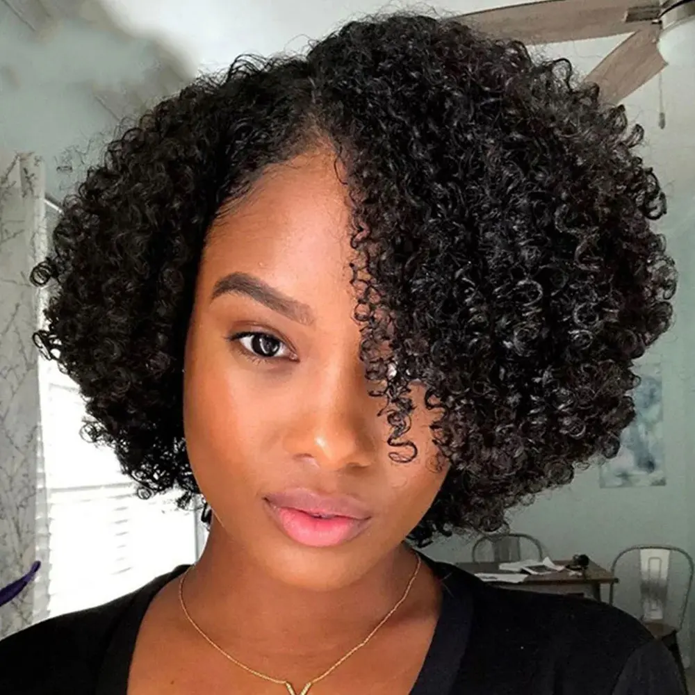 Short Curly Human Hair Wigs for Women Side Part Afro Kinky Curly Wigs for Black Women Natural Pixie Cut Afro Curly Hair Wigs