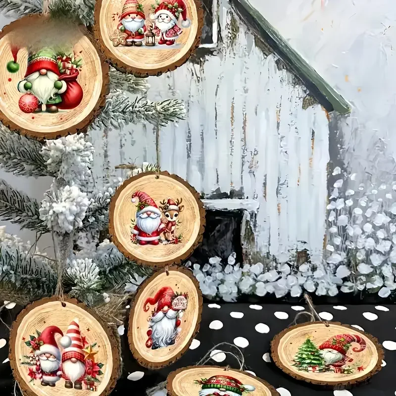 مجموعة تزيين العطلات الخشبية المصنوعة يدويًا من سلسلة سانتا كلوز 12/24 - الهدية المثالية لتزيين المنزل والحديقة