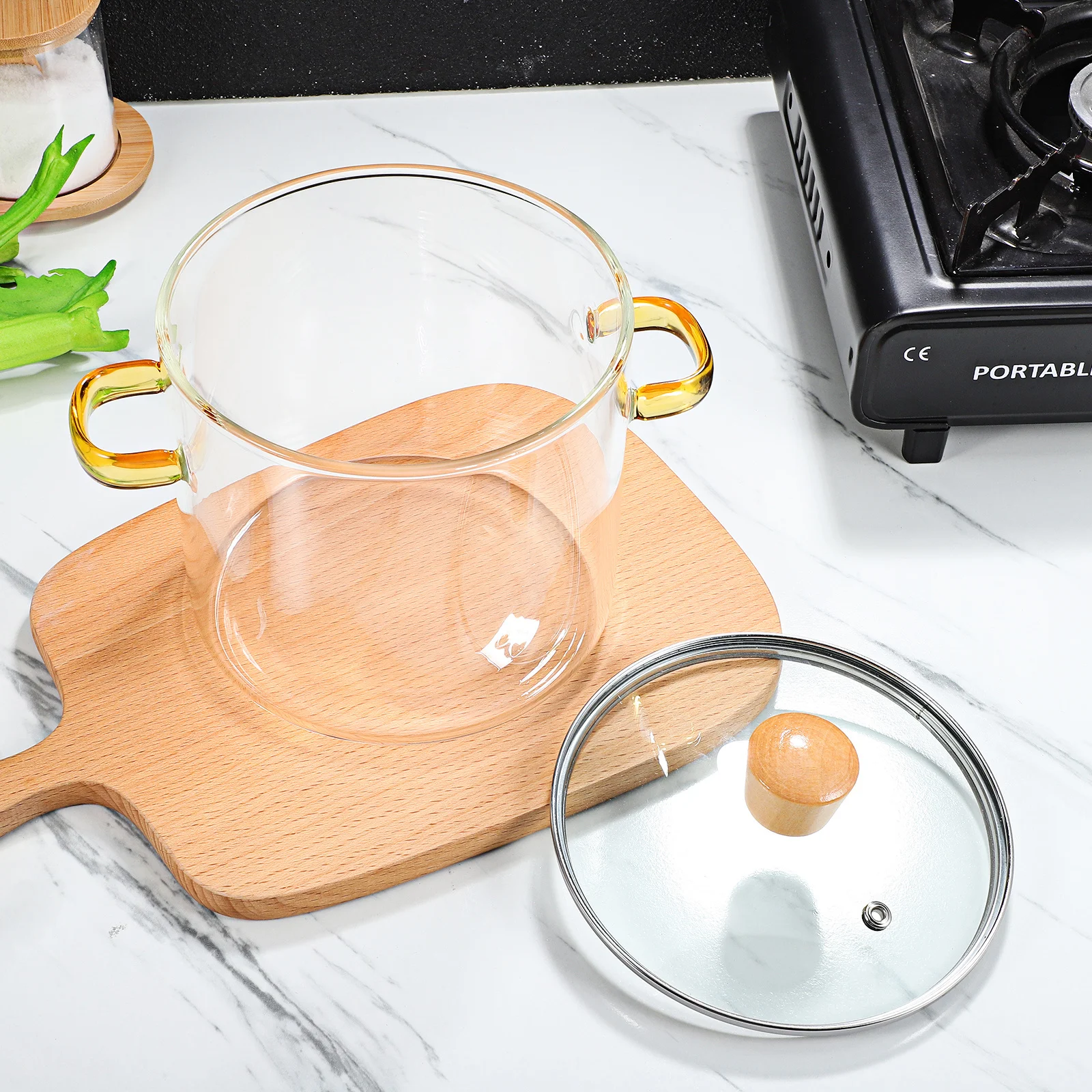 

2300ml Glass Pot Clear Dual Handle Lid High Transparency Soup Stew Simmer Versatile Kitchen Supply Glass Stovetop Pot