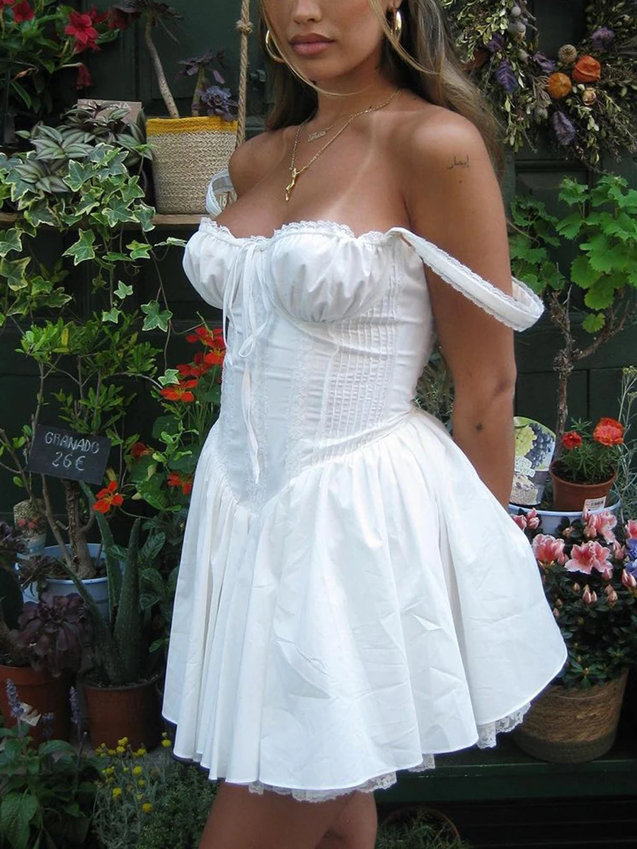 

Hot Selling Women Summer Flowy White Dress Sleeveless Square Neck Front Tie Short Tank Dress Casual A-Line Dress