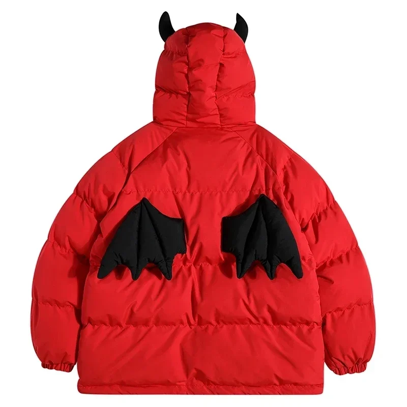 Winter Parkas Jacket Men Women Street Devil Horns Wing.Doll Bag Hooded Padded Coat Thick Warm Hip Hop Puffer Bubble Coats Unisex