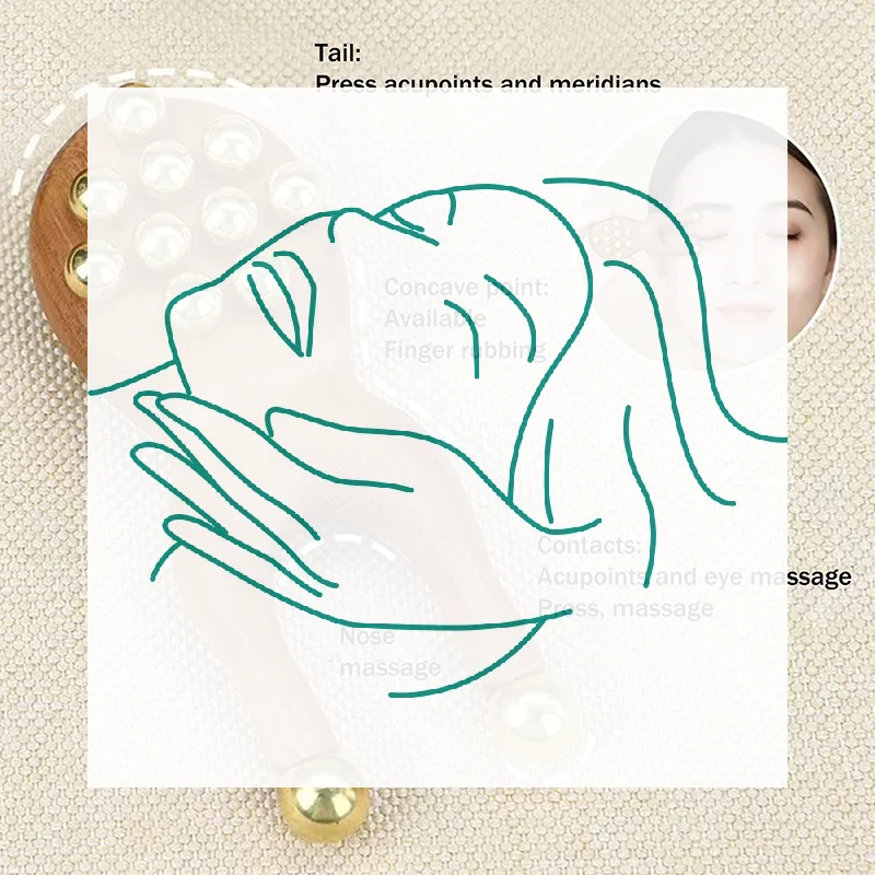 

1 шт. деревянный массажный инструмент для носа Гуаша, латунная бусина, ручная расческа, антистатическая для лица, носа, глаз, релаксация пятен, меридианы, акупунктурная точка