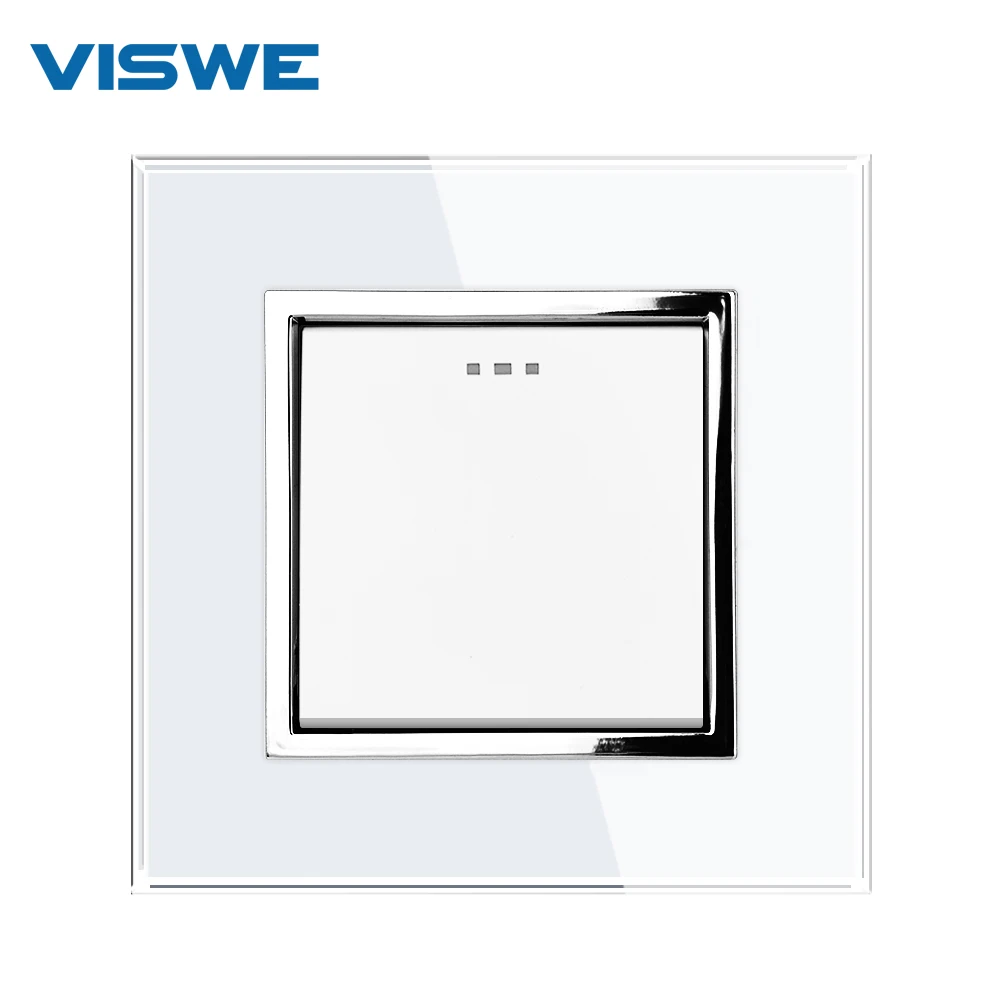 VISWE New Quick Wiring Button Light Switch 1Gang 1/2Way Crystal Tempered Glass Panel 16A Wall Switch with Mounting Claw