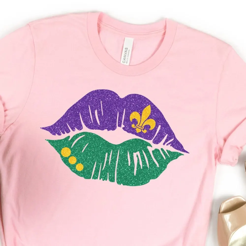 Lips Fleur De Lis T Shirt Mardi Gras Carnival Lover Vibes Sweat Fat Tuesday