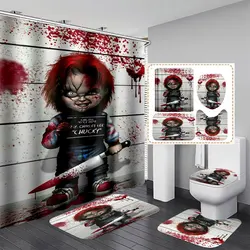 3D Print  Funny Chucky Shower Curtain Waterproof Bathroom Curtain Anti-slip Bath Mat Set Toilet Rugs Carpet Home Decor