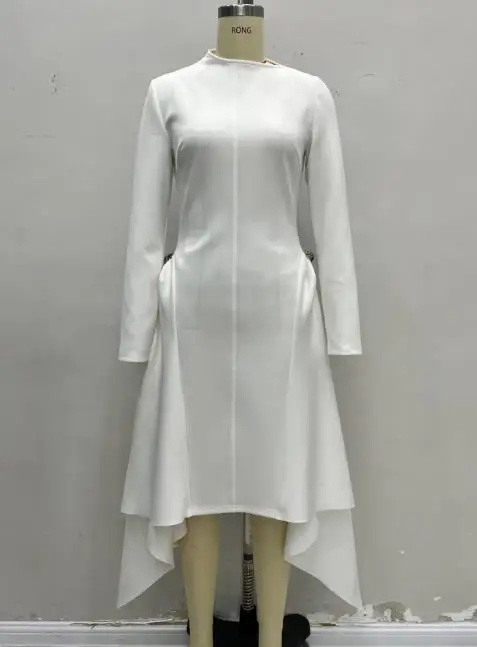 

Womens Dresses 2025 Spring Autumn New Solid Color Elegant Sloping Neckline Long Sleeve Irregular Hem Casual Daily Long Dress