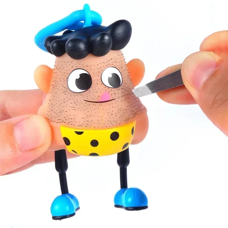 Novelty Plucking Blackhead Fidget Toys Cartoon Pulling Hair Beard Skin Picking Keychain Pimple Anti Stress for Kids Xmas Gifts