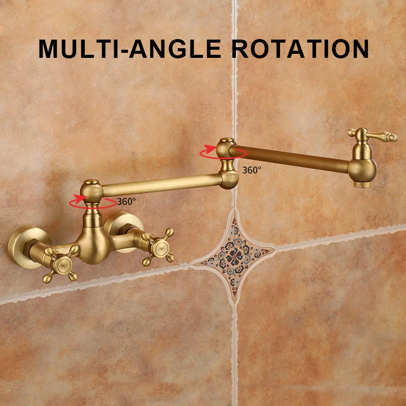 Wall-Mounted Antique Brass Kitchen Faucets Hot Cold Water Filter Tap for Kitchen Sink Mixer Folding Kitchen Faucet EL542A