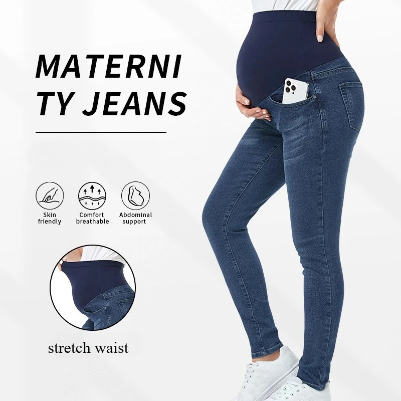

Maternity Pregnancy Skinny Trousers Jeans Pants Elastic Pregnant Women's Feet Stomach Lift Stretch Denim