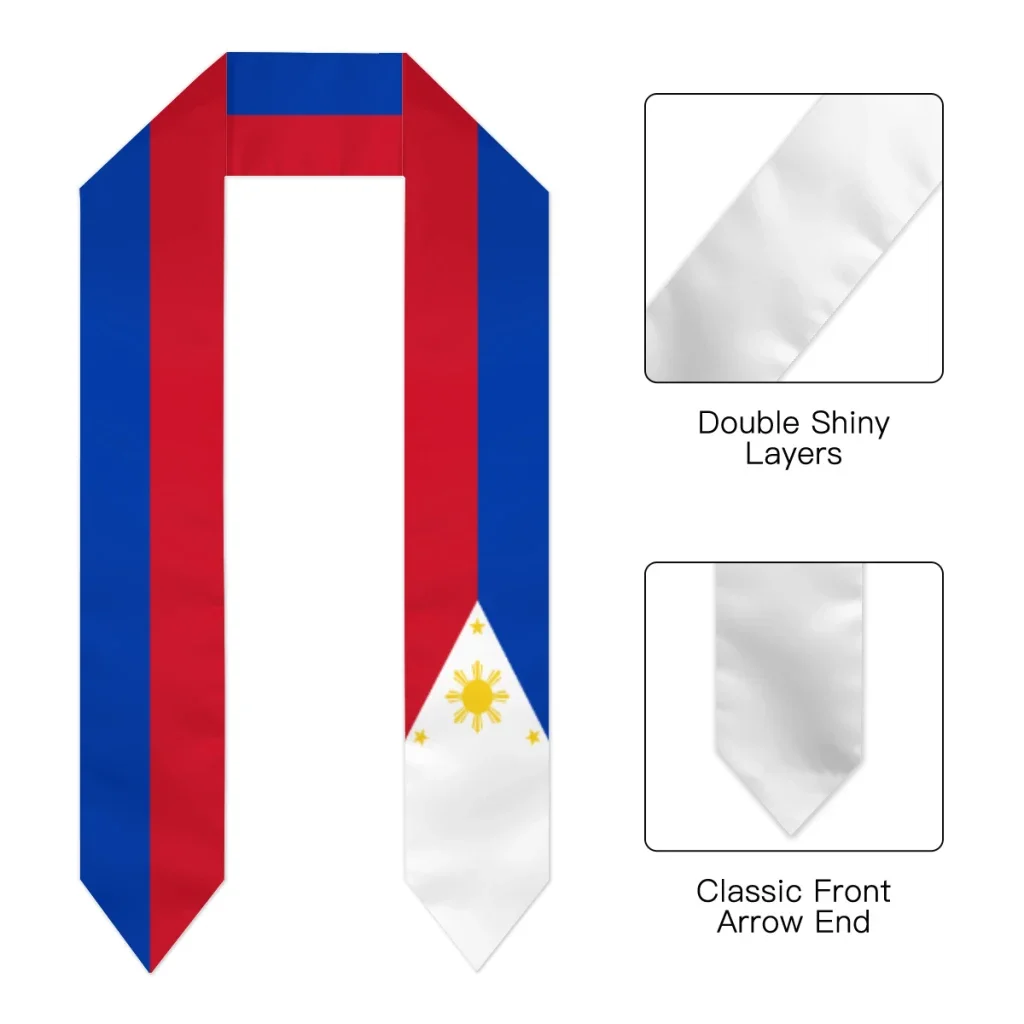 Graduation Sash Philippines Flag scarf Shawl Stole Sapphire Blue with Stripe Bachelor Gown Accessory Ribbon 180*14cm