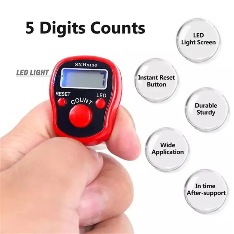 1pc E-counter Digital Electronic Handheld Tally Counter Clicker With Finger Ring Portable Finger Counter People Muslim Prayer