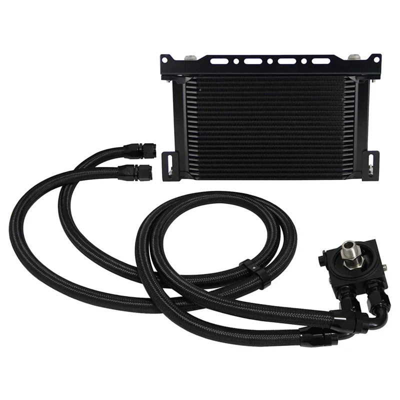 

Universal Oil Cooler AN10 25 Row w/ Aluminum Mounting Bracket Kit Thermostatic 73±0.5° 1/8" NPT And 7/8"-14 UNF Black