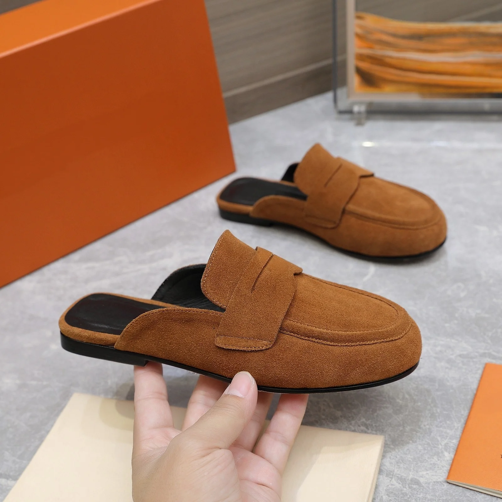 2026 High Quality Autumn Women Shoes Slip On Backless Mules Round Toe Casual Flats ch24100939