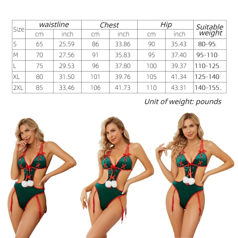 Sexy Vrouwen Kerst Kerstman Kostuum Volwassen Ondeugende Bretels Rugloze Bodysuit Rolspel Carnaval Kleding Vakantiefeest Set