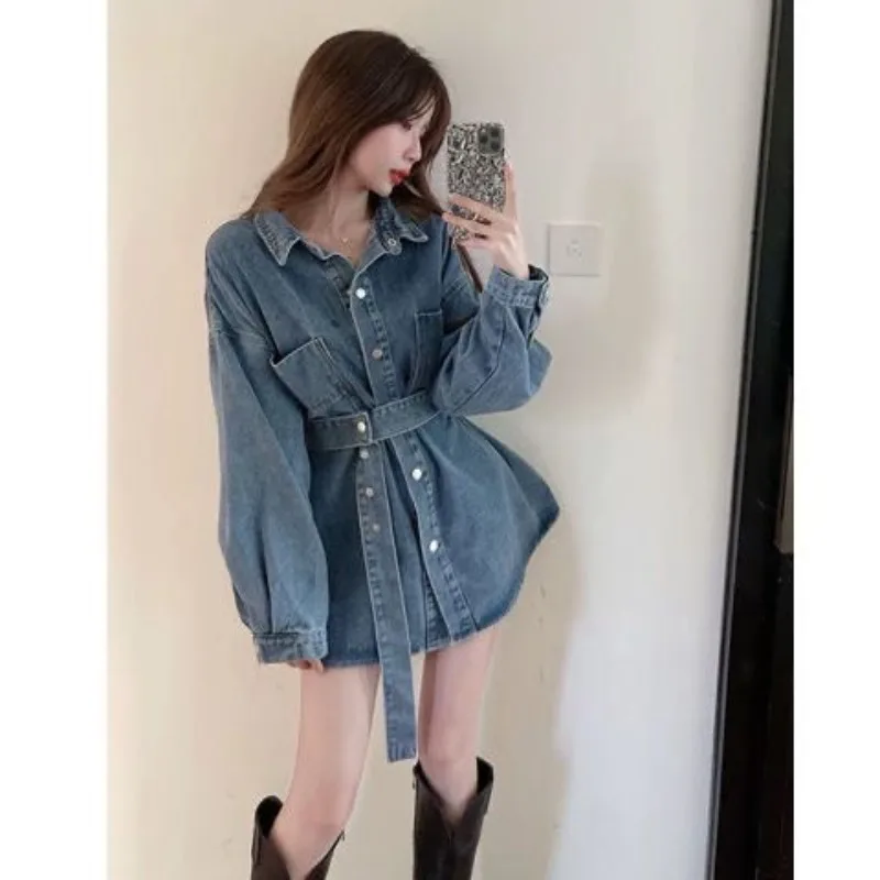 Dresses Blouses Jackets Denim Women's Spring/Autumn Mid-length Fitted waist Loose fit Vintage Long sleeves New Distinctive Niche
